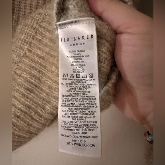 Ted Baker wool blend beige mock neck sweater size 3 - Picture 7 of 8